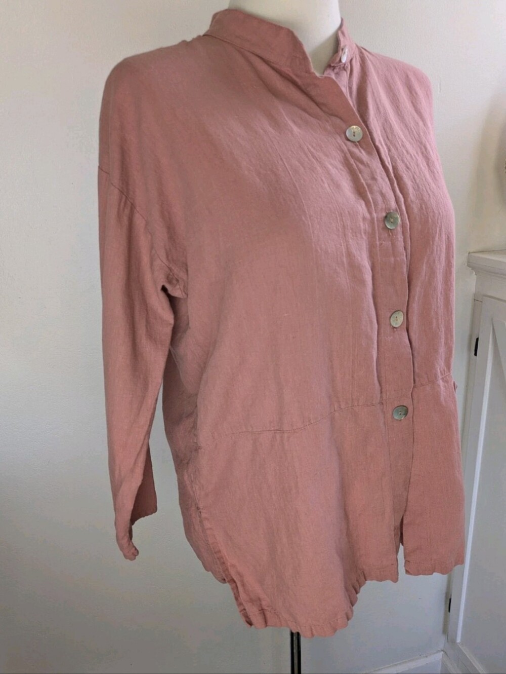 Women's Linen Blouse Pearl Buttons Size Large Pink Coldwater Creek